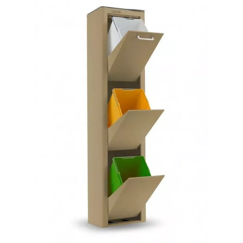 Poubelles De Tri Sélectif-DHO Meuble Poubelle de cuisine tri sélectif CUBEK - 1 Colonne 3 Bacs Sable