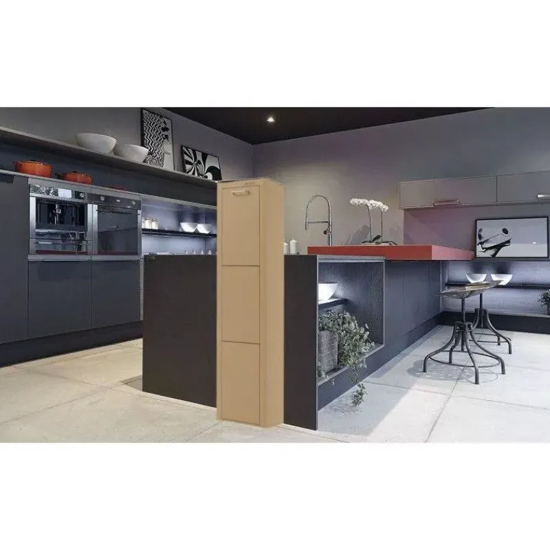 Poubelles De Tri Sélectif-DHO Meuble Poubelle de cuisine tri sélectif CUBEK - 1 Colonne 3 Bacs Sable