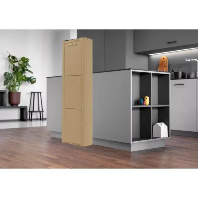 Poubelles De Tri Sélectif-DHO Meuble Poubelle de cuisine tri sélectif CUBEK - 1 Colonne 3 Bacs Sable