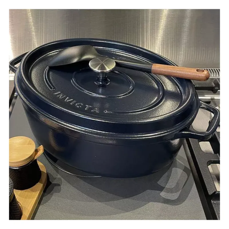 Cocottes En Fonte Traditionnelle-INVICTA Mijoteuse Cocotte Ovale Fonte émaillée Bleu Réglisse D29