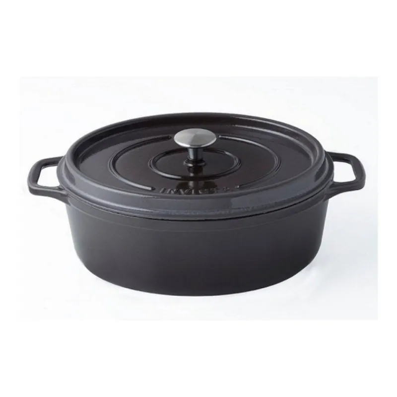 Cocottes En Fonte Traditionnelle-INVICTA Mijoteuse Cocotte Ovale Fonte émaillée Taupe D29