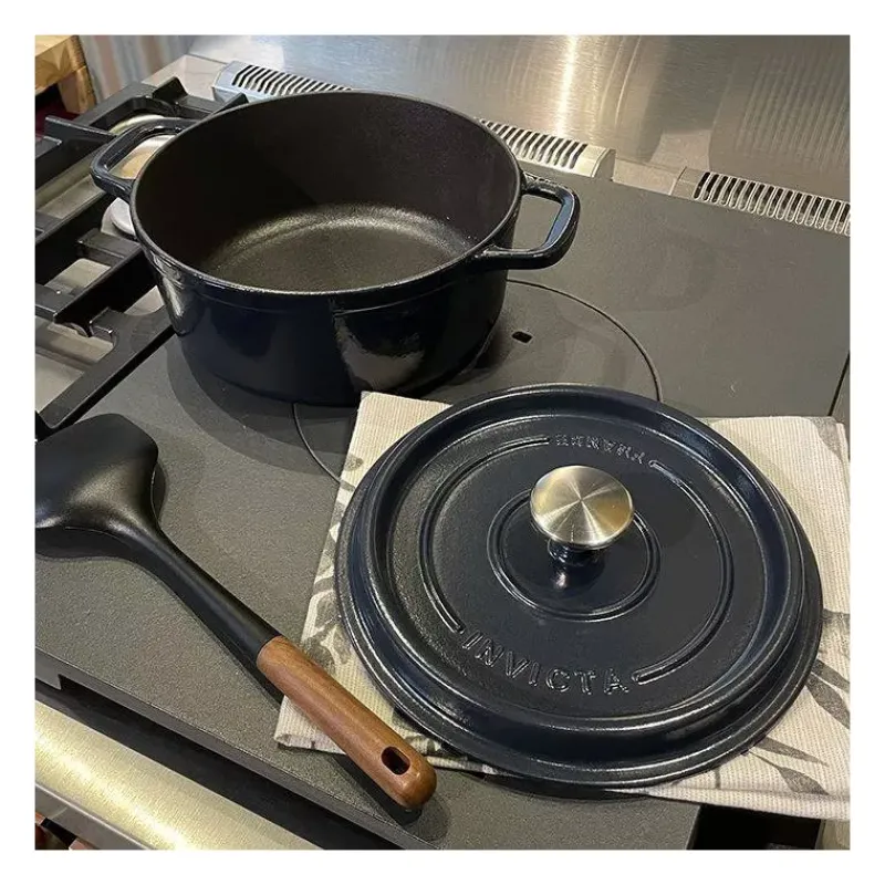 Cocottes En Fonte Traditionnelle-INVICTA Mijoteuse Cocotte Ronde Fonte émaillée  Bleu Réglisse D32