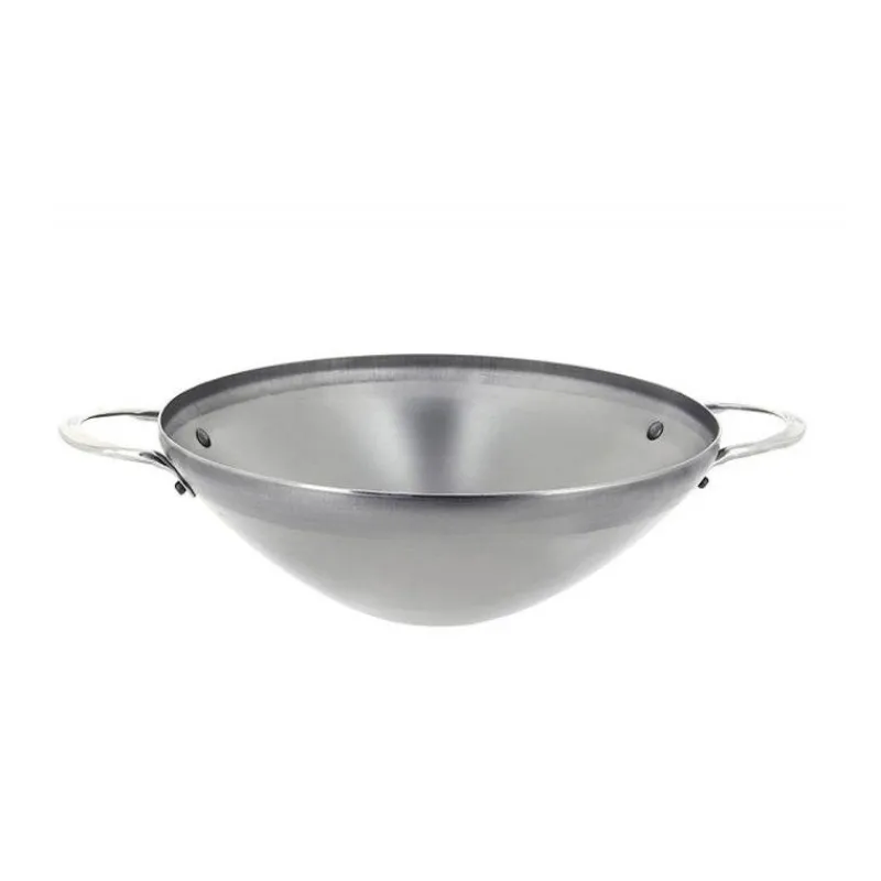 Woks En Acier-De Buyer MINERAL Wok 2 anses en tôle d´acier cire d´abeille D32