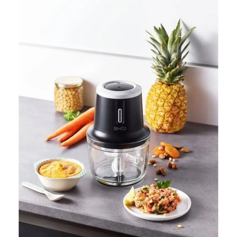 Hacher | Mini Hachoirs-SIMEO Mini Hachoir électrique bol en verre sans fil 4 Lames