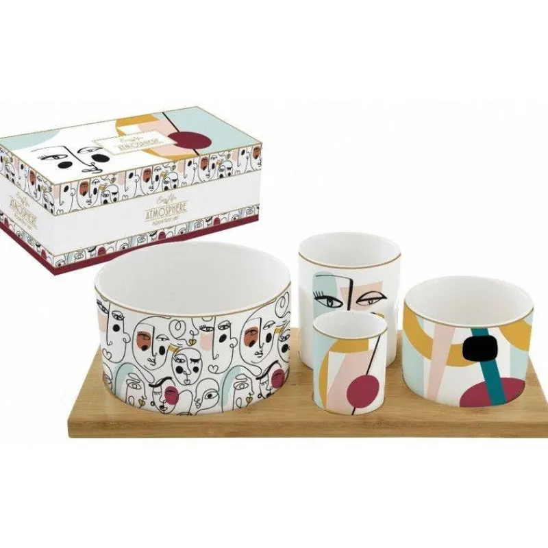 Coupelles Apéritives-Easy Life MODERNISM Set 4 bols coupelles apéritives Porcelaine sur plateau