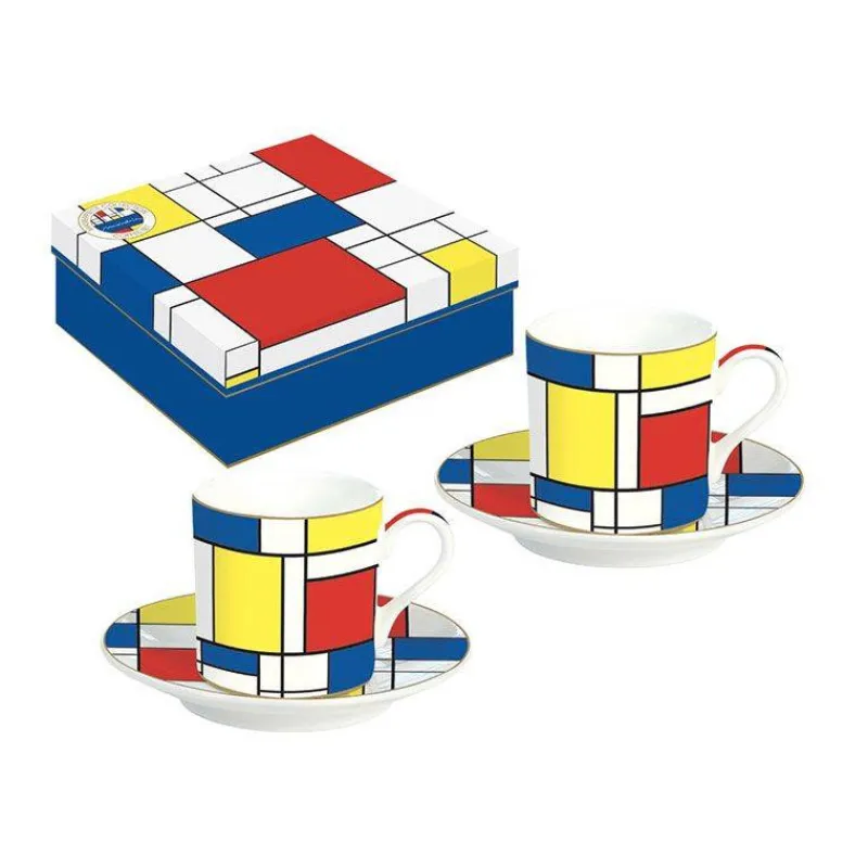 Tasses-Easy Life MONDRIAN Coffret Paire Tasse Café Expresso Porcelaine EASYLIFE - Les 2