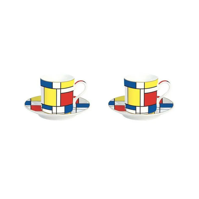 Tasses-Easy Life MONDRIAN Coffret Paire Tasse Café Expresso Porcelaine EASYLIFE - Les 2