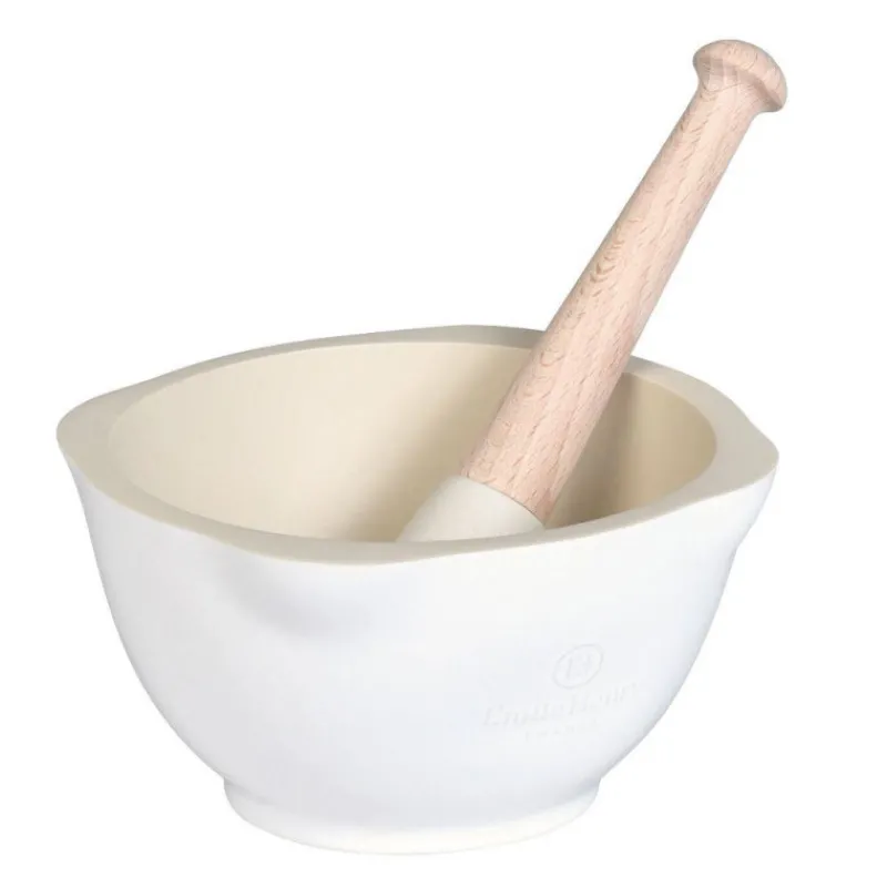 Mortiers-Emile HENRY Mortier/Pilon Céramique 14cm Natural Chic Blanc Farine