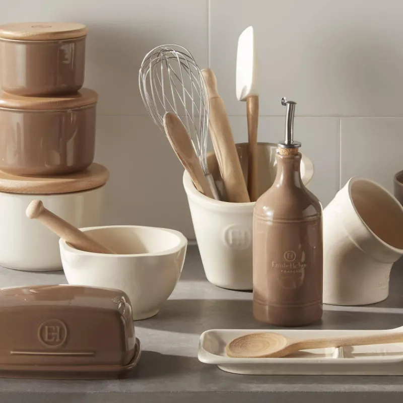 Mortiers-Emile HENRY Mortier/Pilon Céramique 14cm Natural Chic Blanc Farine