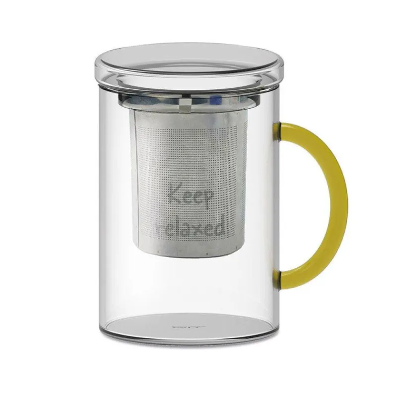Mugs-WD Lifestyle MUG Tasse Tisanière avec couvercle en verre 42 cl Jaune