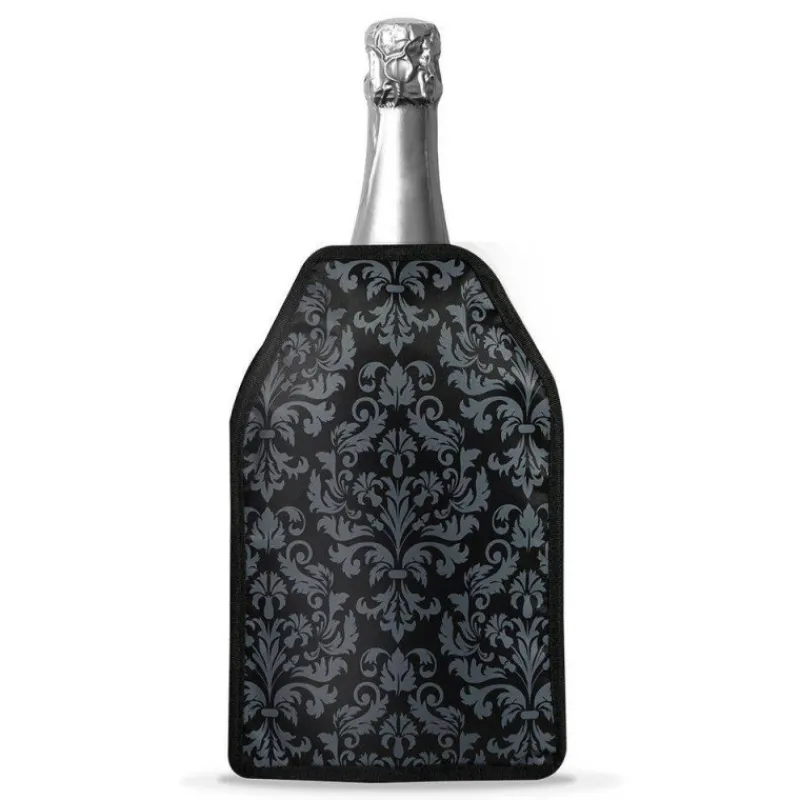 Rafraichisseurs-WD Lifestyle NAPA Rafraîchisseur souple Vin et Champagne Ajustable Noir Damas