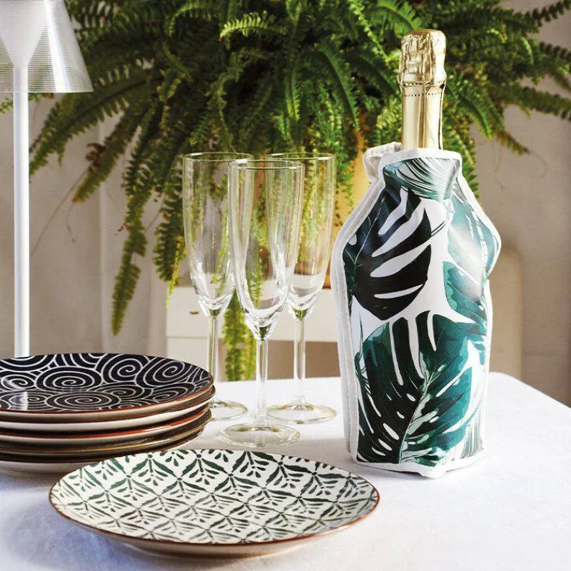 Rafraichisseurs-WD Lifestyle NAPA Rafraîchisseur souple Vin et Champagne Ajustable Noir Damas