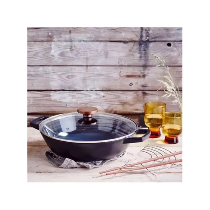 Woks En Fonte Traditionnelle-BEKA NORI Wok fonte traditionnelle avec couvercle et baguettes D30