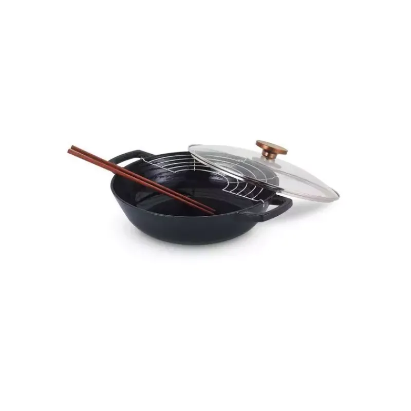 Woks En Fonte Traditionnelle-BEKA NORI Wok fonte traditionnelle avec couvercle et baguettes D30