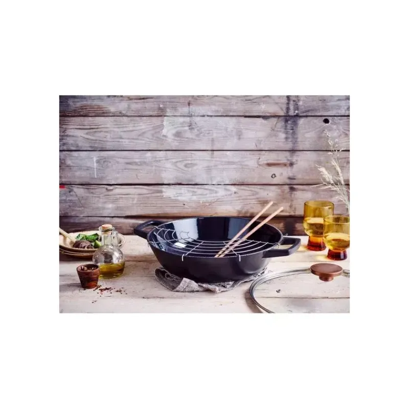 Woks En Fonte Traditionnelle-BEKA NORI Wok fonte traditionnelle avec couvercle et baguettes D30