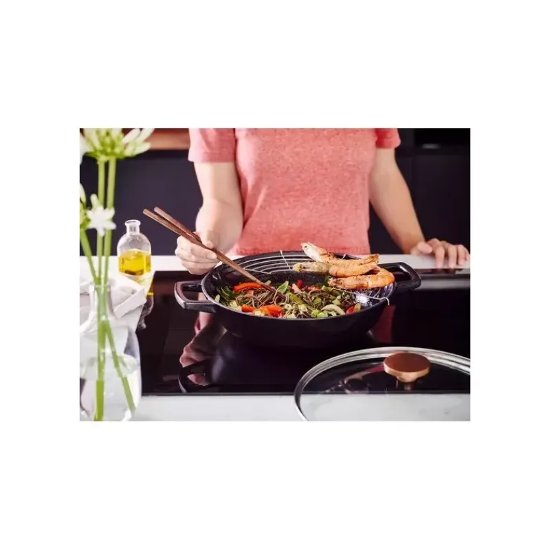 Woks En Fonte Traditionnelle-BEKA NORI Wok fonte traditionnelle avec couvercle et baguettes D30