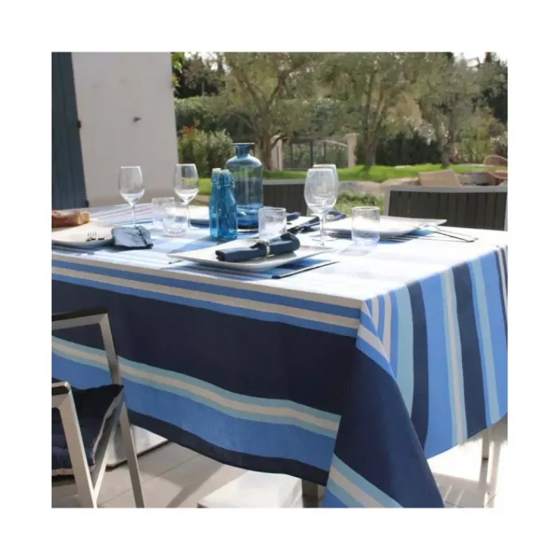 Nappe Table Rectangulaire-Sud Etoffe OLERON Nappe 70% coton 30% polyester enduit 300X150 Marine