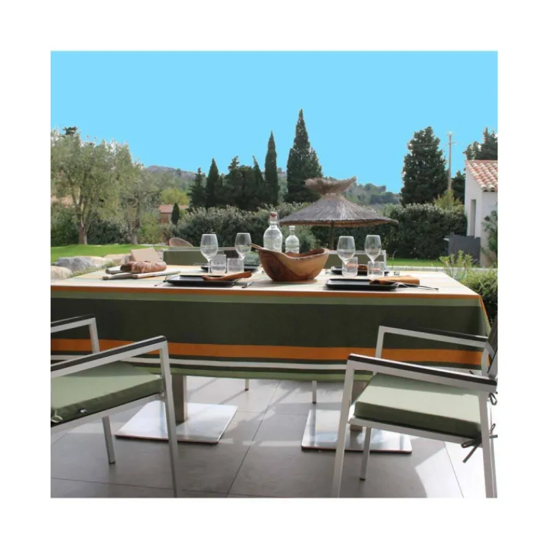 Nappe Table Rectangulaire-Sud Etoffe OLERON Nappe 70% coton 30% polyester enduit 250X150 Oil green