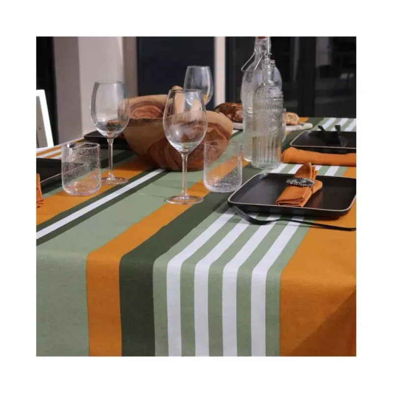 Nappe Table Rectangulaire-Sud Etoffe OLERON Nappe 70% coton 30% polyester enduit 300X150 Oil green