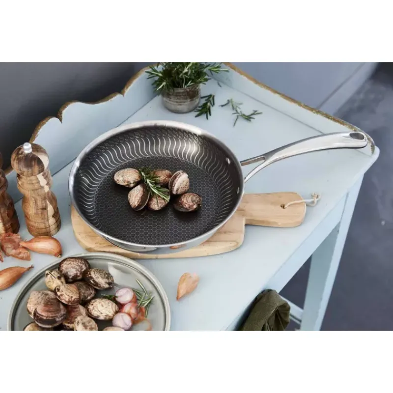 Woks Revêtements Anti-adhérents-BAUMALU OLYMPE Poêle Wok inox tri-plis + Revêtement maillage acier antiadhésif D30