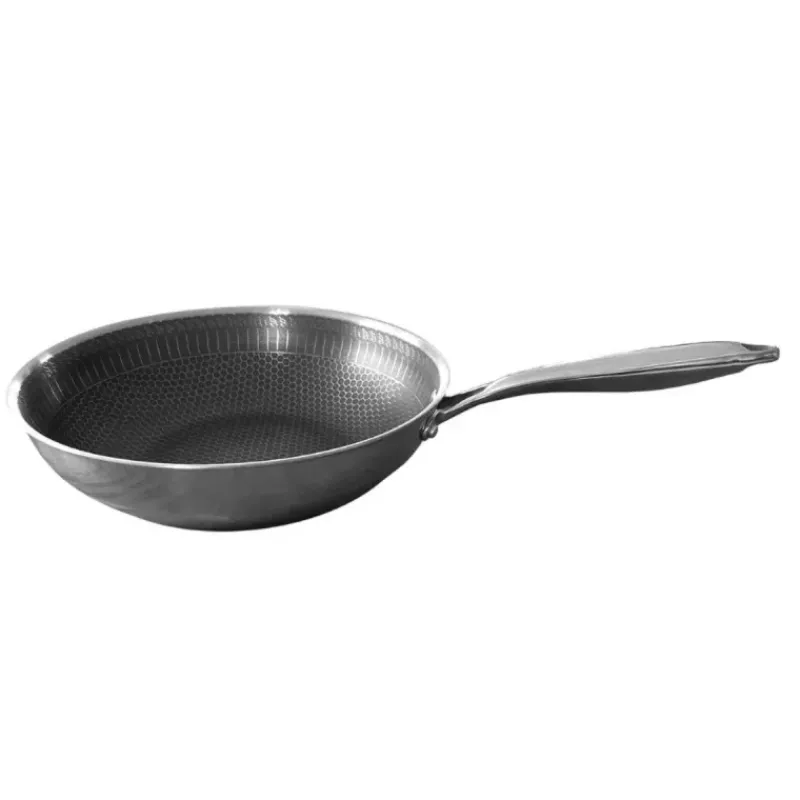 Woks Revêtements Anti-adhérents-BAUMALU OLYMPE Poêle Wok inox tri-plis + Revêtement maillage acier antiadhésif D30