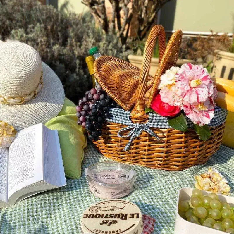 Paniers Pique-nique-Les Jardins de la Comtesse Panier en osier Campagne Vichy Vert