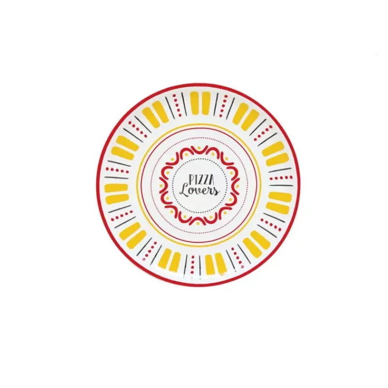 Assiettes À Thèmes-Easy Life PIZZA LOVERS  assiette à Pizza  en Porcelaine D32.5 cm jaune
