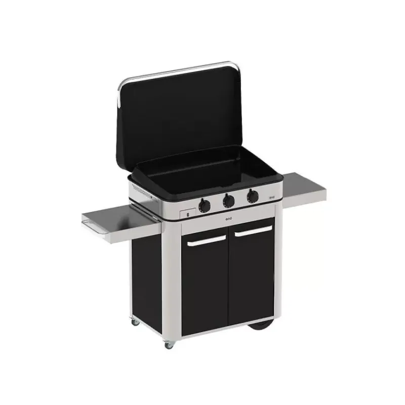 Plancha Eno | Plancha À Gaz-ENO Plancha Gaz + Chariot + Capot Combo SIGN 80 Noir et Inox