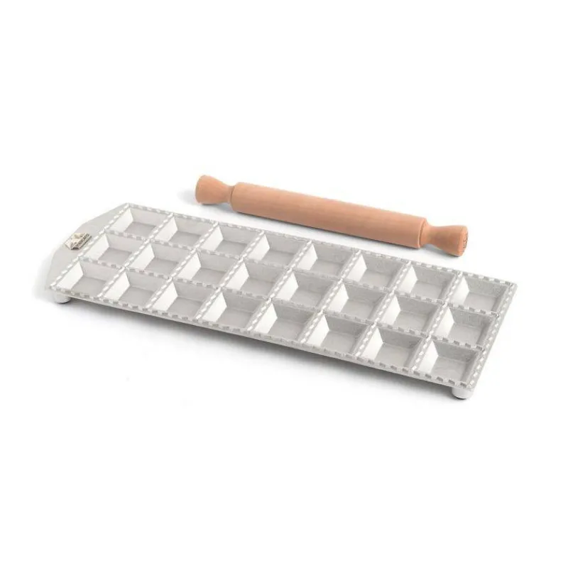 Préparer Les Pâtes-MARCATO Plaque pour raviolis carrés x 24 + Rouleau Argent