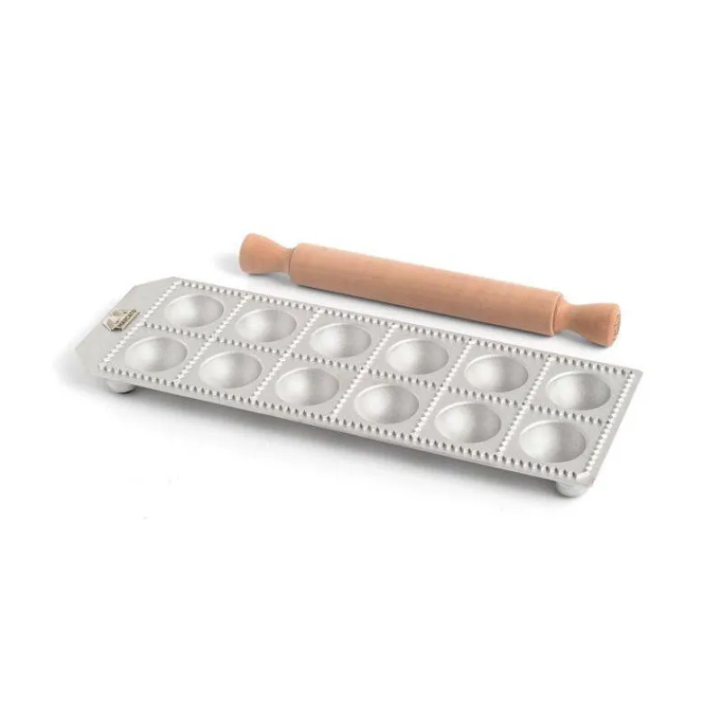 Préparer Les Pâtes-MARCATO Plaque pour raviolis ronds x 12 + Rouleau Argent