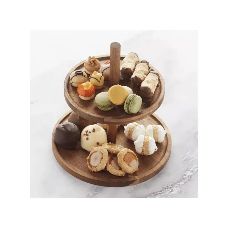 Plats À Gâteaux-Point Virgule Plat Serviteur Présentoir à Gâteaux Biscuits 2 étages en Bois d´Acacia