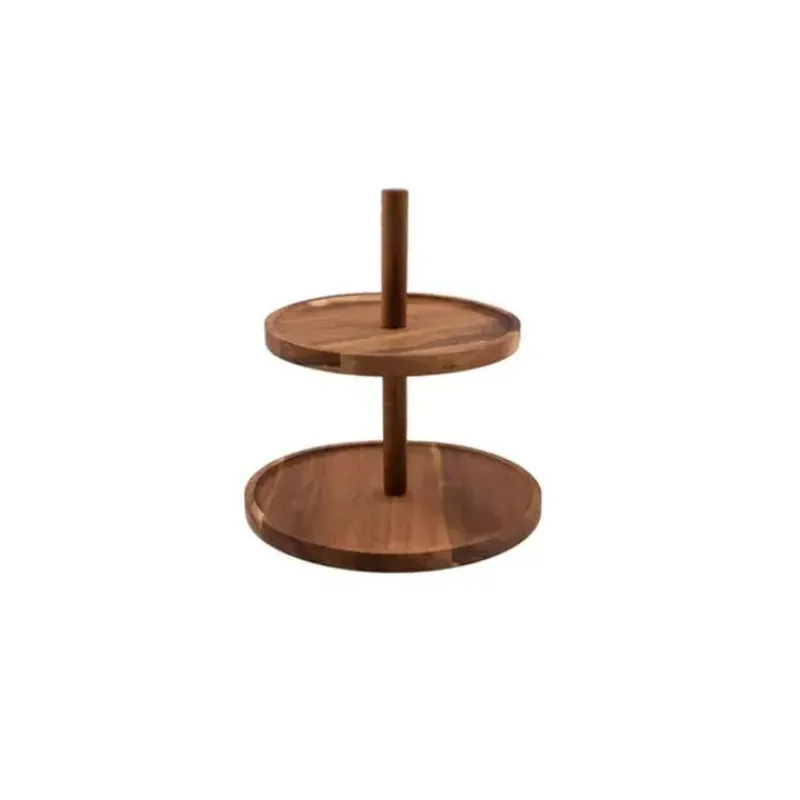 Plats À Gâteaux-Point Virgule Plat Serviteur Présentoir à Gâteaux Biscuits 2 étages en Bois d´Acacia