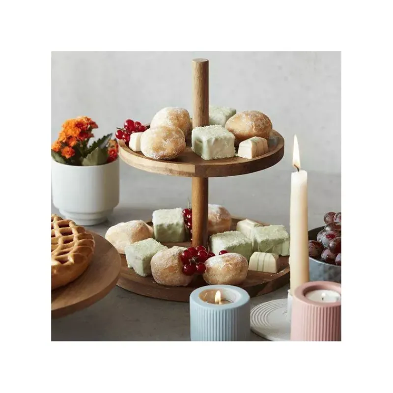 Plats À Gâteaux-Point Virgule Plat Serviteur Présentoir à Gâteaux Biscuits 2 étages en Bois d´Acacia