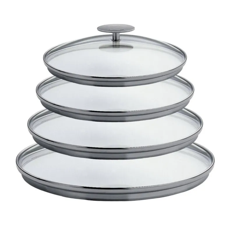 Couvercles En Verre-CRISTEL PLATINE Série 4 couvercles Verre cerclé Inox D 14 à 20