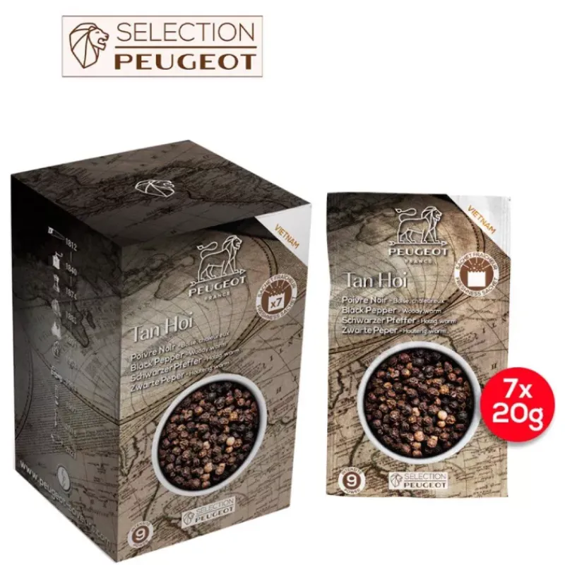 Epices-PEUGEOT Poivre noir Tan Hoi du Vietnam Sachets fraicheur 140g