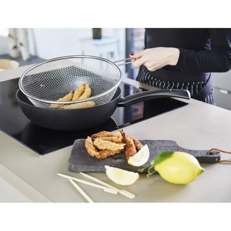 Woks En Fonte Aluminium-BAUMALU Poêle à frire haute Wok Panier à friture Aluminium forgé revêtu 28