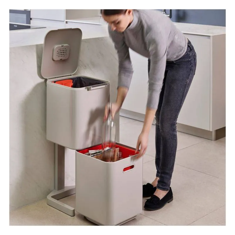 Poubelles De Tri Sélectif-Joseph Joseph Poubelle de cuisine Tri Sélectif TOTEM Compact 40 L Stone Pierre