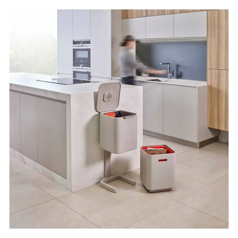 Poubelles De Tri Sélectif-Joseph Joseph Poubelle de cuisine Tri Sélectif TOTEM Compact 40 L Stone Pierre