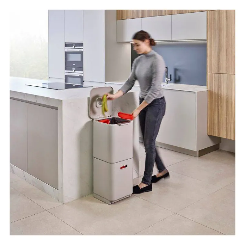 Poubelles De Tri Sélectif-Joseph Joseph Poubelle de cuisine Tri Sélectif TOTEM Compact 40 L Stone Pierre