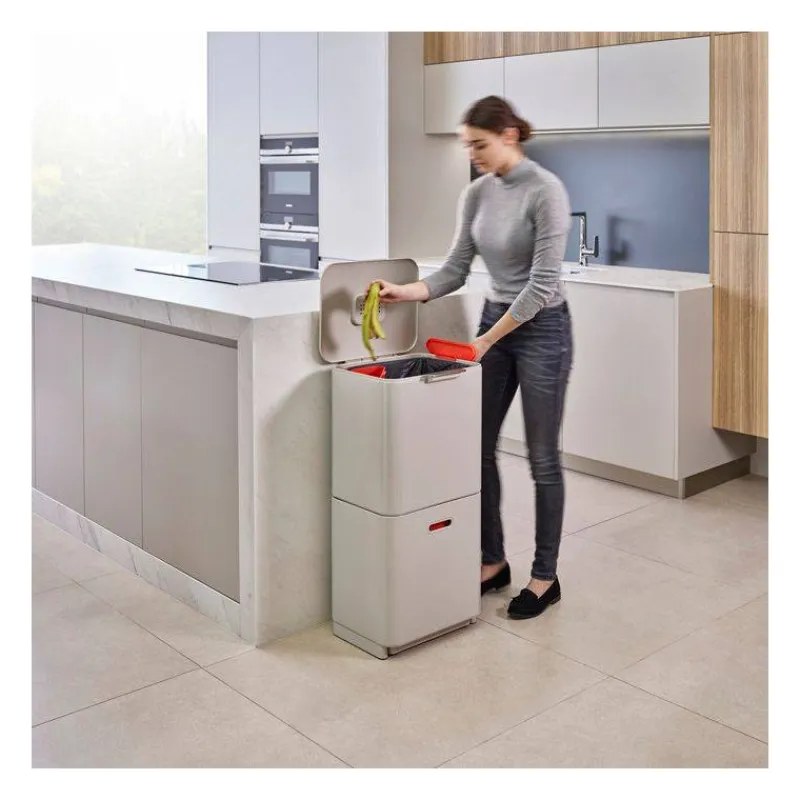Poubelles De Tri Sélectif-Joseph Joseph Poubelle de cuisine Tri Sélectif TOTEM Max 60 L Stone Pierre