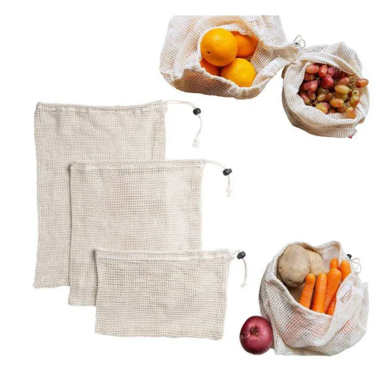 Rangements À Légumes | Sacs De Courses-La Casserolerie Sac Filet emballage réutilisable pour légumes fruits For The Future  Les 3