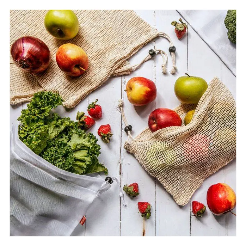 Rangements À Légumes | Sacs De Courses-La Casserolerie Sac Filet emballage réutilisable pour légumes fruits For The Future  Les 3