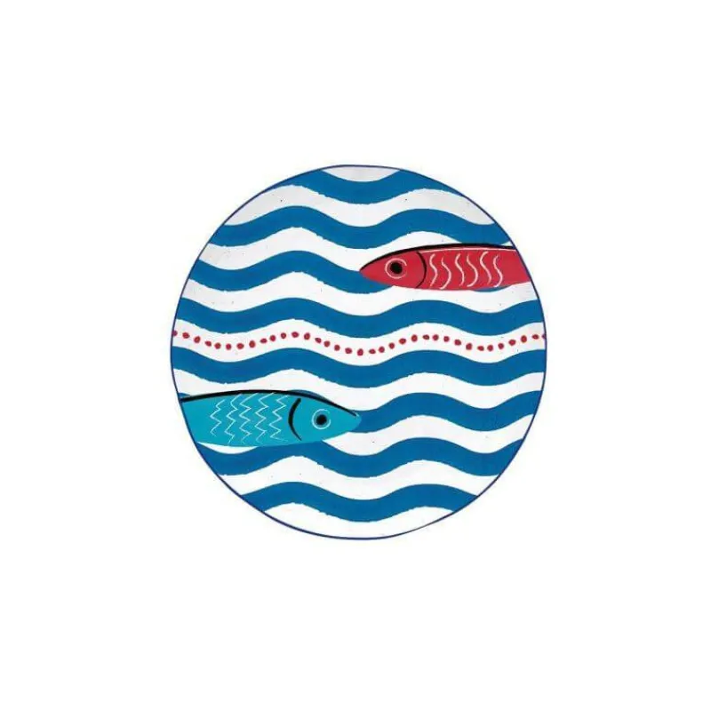 Assiettes À Desserts-Easy Life SARDINE´S PARTY Assiette à dessert en Porcelaine EASYLIFE D21 Vagues et poissons SC