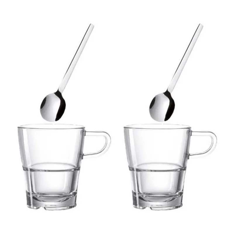 Tasses-LEONARDO SENSO Tasse à Thé Macchiato en Verre à anse + Cuillère - Lot de 2 SC