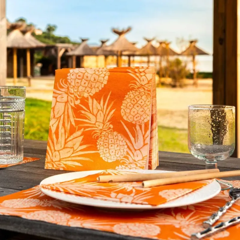 Les Serviettes De Table Papier-Franu00e7oise PAVIOT Serviette de table 40x40 jetable intissé Françoise PAVIOT paquet de 20 - Ananas orange