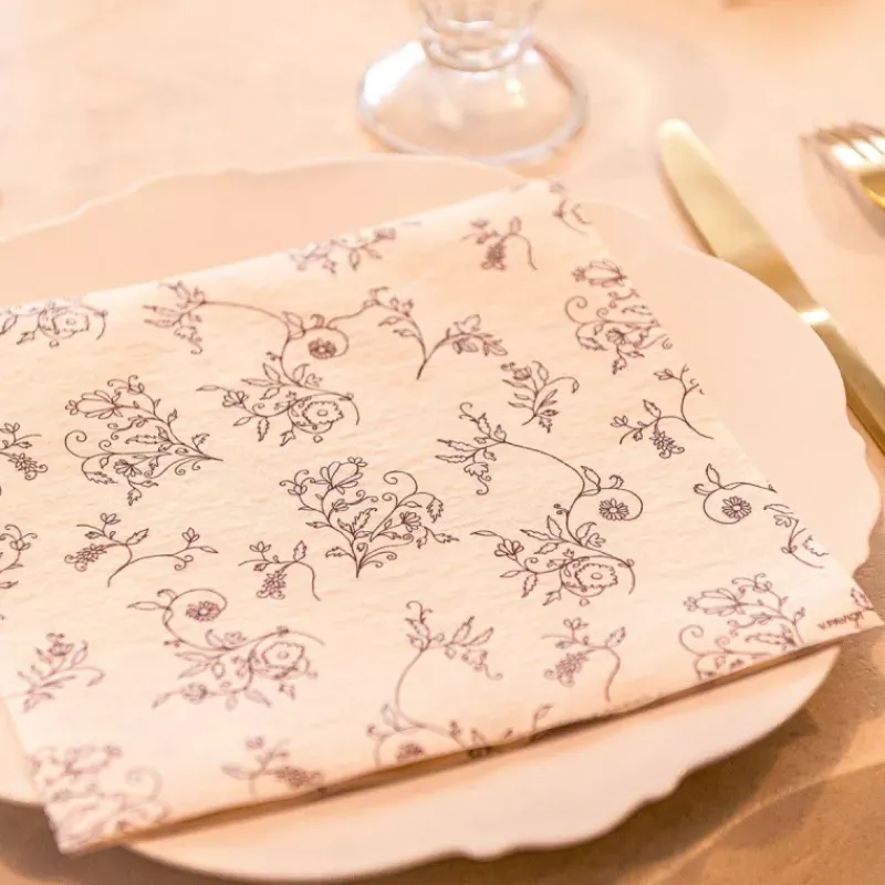 Les Serviettes De Table Papier-Franu00e7oise PAVIOT Serviette de table 40x40  Jetable Intissé Françoise PAVIOT Paquet de 20 - Vanilla Flower