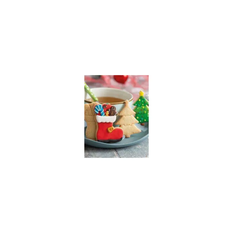 Thème Noël-Decora Set de 2 découpoirs 3D Emporte pièces et poussoirs en plastique Sapin et Botte 8 / 6 cm