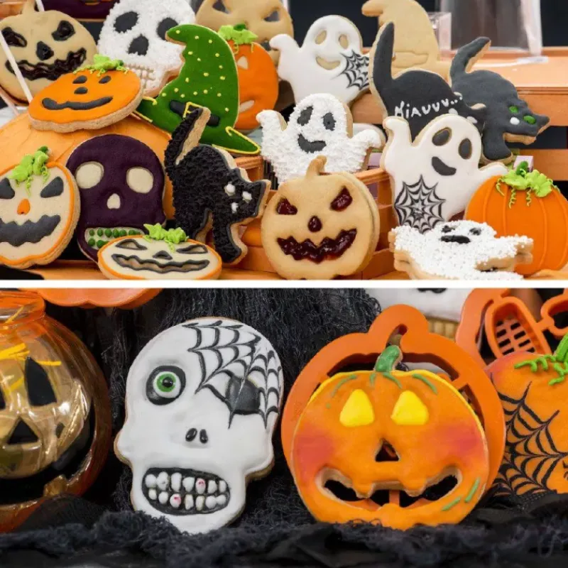 Thème Halloween-Decora Set de 2 découpoirs  Emporte pièces  en plastique Citrouille et Tête de Mort  Halloween