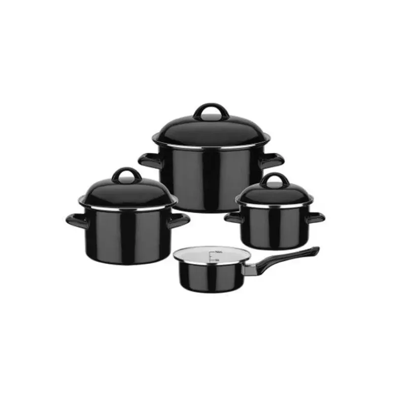 Faitouts | Casseroles En Acier Émaillé-GSW Set de 7 pièces Faitout Casserole Acier émaillé Induction Noir et Blanc