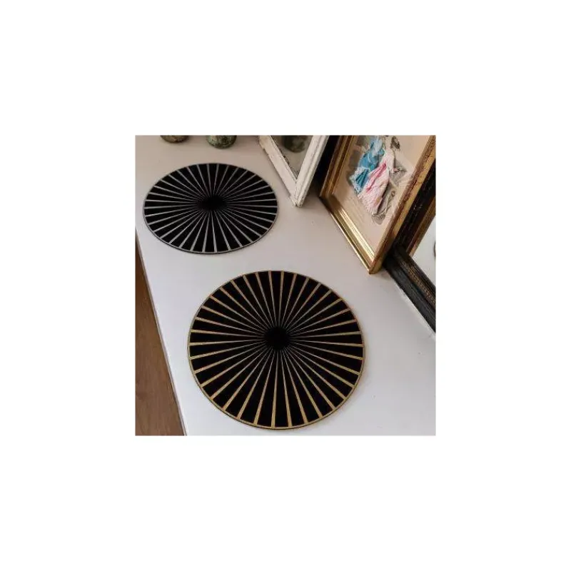 Sets De Tables-WINKLER Set de Table Feutre Centre de Table 40 cm ROND Noir et Or